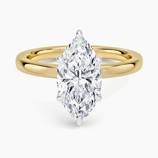 Platinum Mixed Metal Audrey 2mm Diamond Ring - Marquise Center Stone