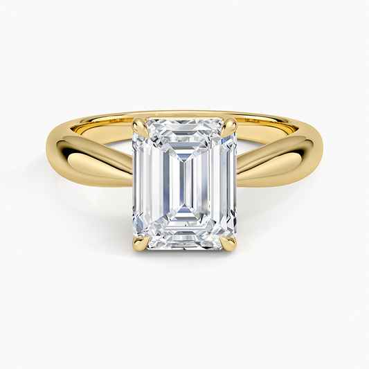 Thea Tapered Solitaire Diamond Ring - Emerald Cut Center Stone