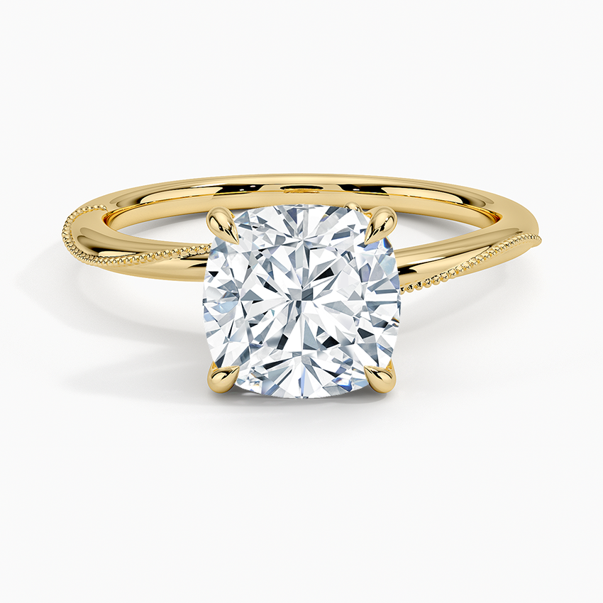 Adorned Camellia Milgrain Diamond Ring - Cushion Cut Center Stone