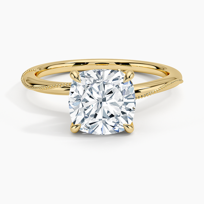 Adorned Camellia Milgrain Diamond Ring - Cushion Cut Center Stone