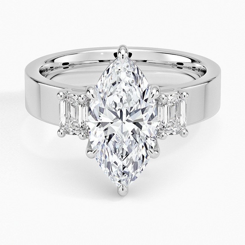 Peyton Emerald Cut Three Stone Diamond Ring (1/2 ct. tw.) - Marquise Center Stone