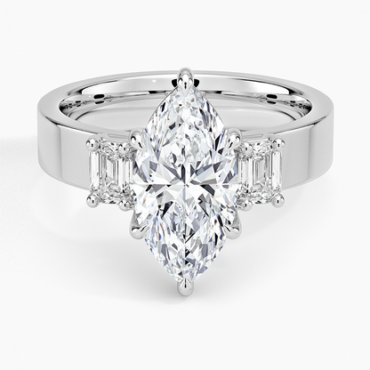 Peyton Emerald Cut Three Stone Diamond Ring (1/2 ct. tw.) - Marquise Center Stone