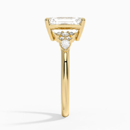 Rosette Diamond Ring - Emerald Cut Center Stone