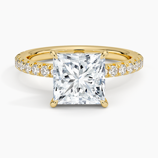 Amelie Three-Quarter Coverage Diamond Ring - Princess Cut Center Stone