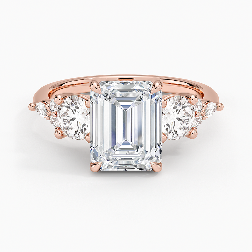 Luxe Nadia Three Stone Diamond Ring - Emerald Cut Center Stone