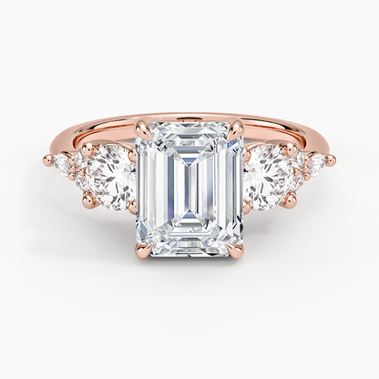 Luxe Nadia Three Stone Diamond Ring - Emerald Cut Center Stone