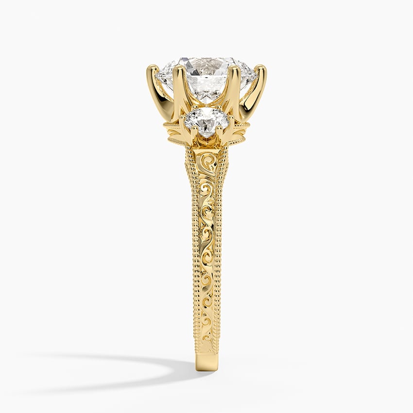 Hudson Engraved Three Stone Diamond Ring (1/3 ct. tw.) - Round Center Stone