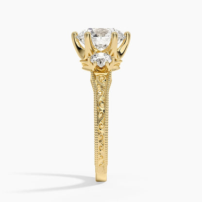 Hudson Engraved Three Stone Diamond Ring (1/3 ct. tw.) - Round Center Stone