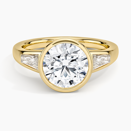 Hayes Three Stone Baguette Diamond Ring (1/2 ct. tw.) - Round Cut Center Stone