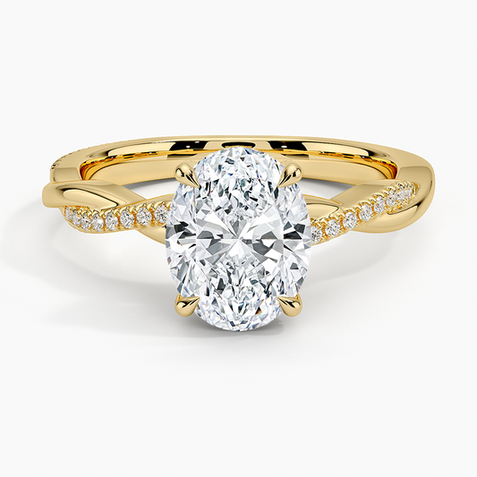 Petite Twisted Vine Hidden Halo Pavé Diamond Ring - Oval Center Stone