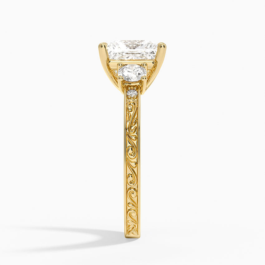 Antique Scroll Engraved Three Stone Diamond Ring (1/3 ct. tw.) - Princess Cut Center Stone