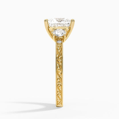 Antique Scroll Engraved Three Stone Diamond Ring (1/3 ct. tw.) - Princess Cut Center Stone