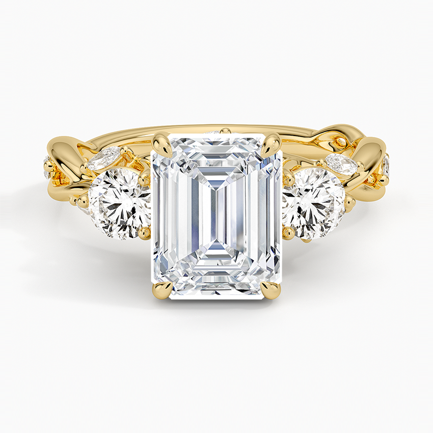 Secret Garden Three Stone Diamond Ring (3/4 ct. tw.) - Emerald Cut Center Stone