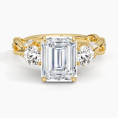 Secret Garden Three Stone Diamond Ring (3/4 ct. tw.) - Emerald Cut Center Stone