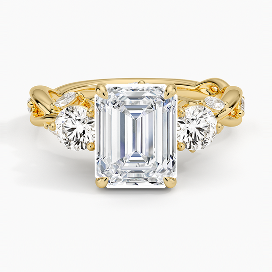 Secret Garden Three Stone Diamond Ring (3/4 ct. tw.) - Emerald Cut Center Stone