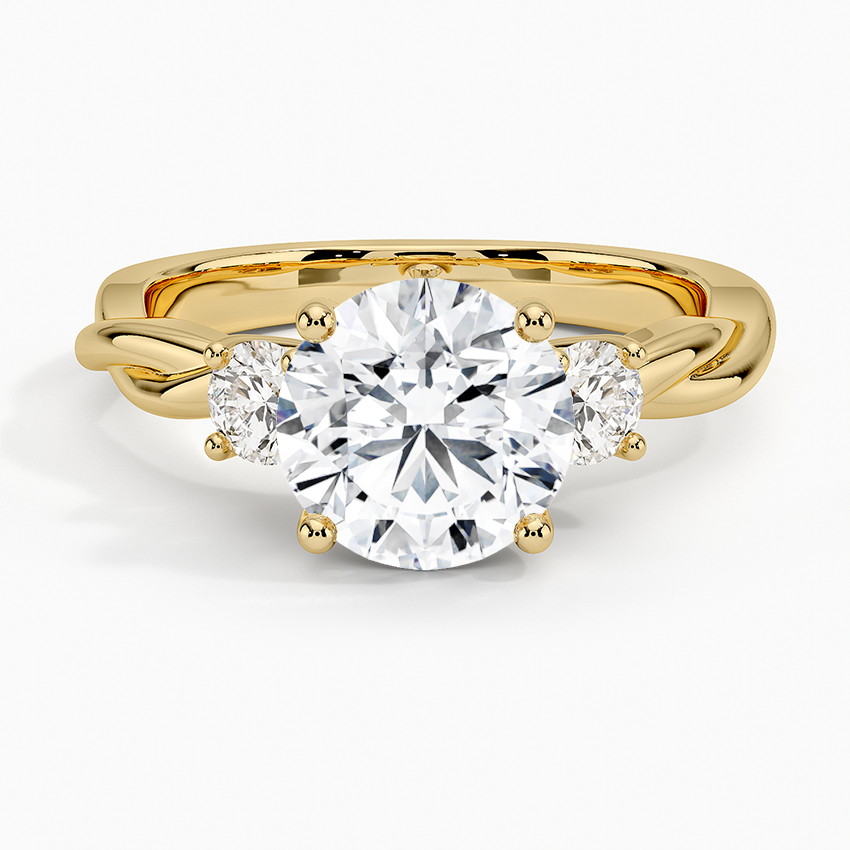 Twisted Vine Three Stone Diamond Ring - Round Cut Center Stone