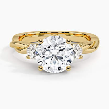 Twisted Vine Three Stone Diamond Ring - Round Cut Center Stone