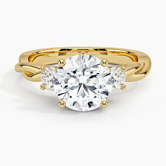 Twisted Vine Three Stone Diamond Ring - Round Cut Center Stone