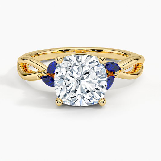 Willow Ring With Sapphire Accents - Cushion Cut Center Stone
