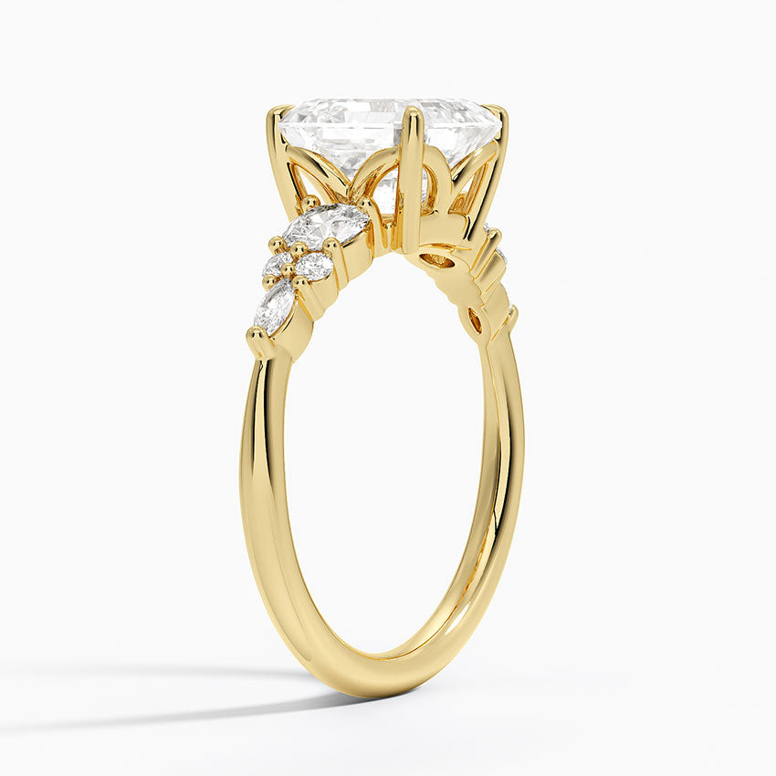 Nadia Three Stone Diamond Ring - Asscher Cut Center Stone