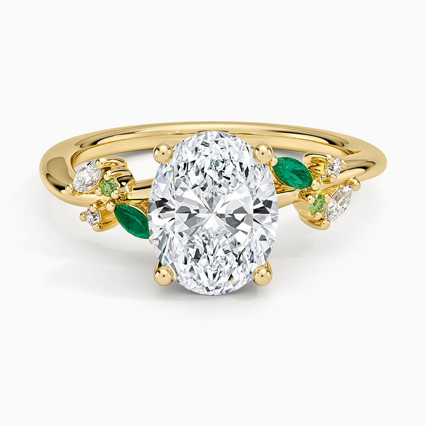 Arden Diamond Ring with Lab Emerald Accents - Oval Cut Center Stone