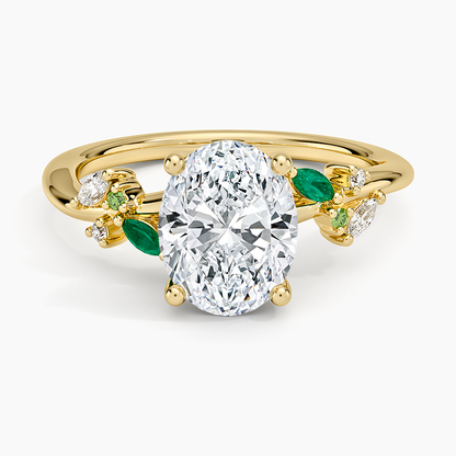 Arden Diamond Ring with Lab Emerald Accents - Oval Cut Center Stone