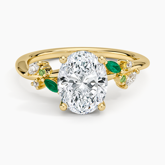 Arden Diamond Ring with Lab Emerald Accents - Oval Cut Center Stone