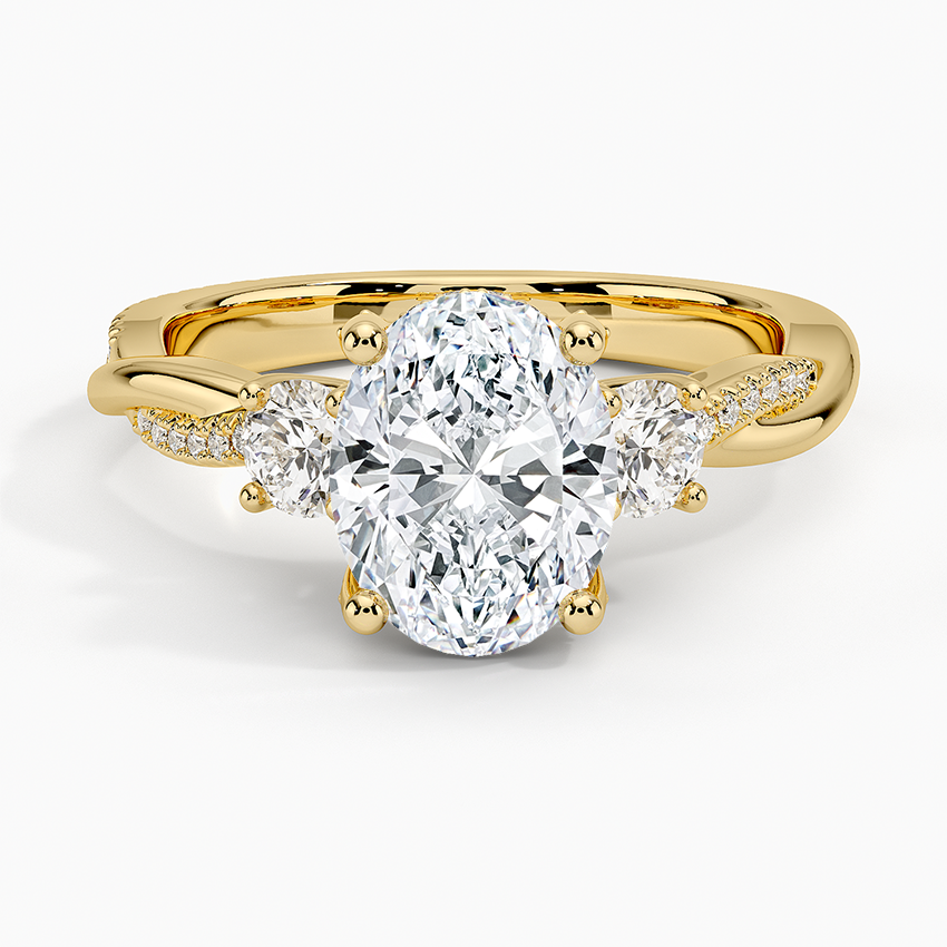 Adorned Petite Twisted Vine Three Stone Diamond Ring - Oval Cut Center Stone
