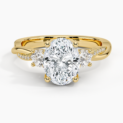 Adorned Petite Twisted Vine Three Stone Diamond Ring - Oval Cut Center Stone