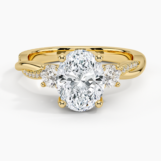 Adorned Petite Twisted Vine Three Stone Diamond Ring - Oval Cut Center Stone