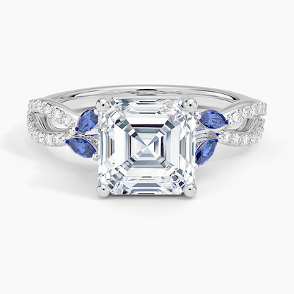 Luxe Willow Sapphire and Diamond Ring (1/8 ct. tw.) - Asscher Cut Center Stone