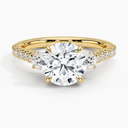 Amelie Three Stone Diamond Ring - Round Center Stone