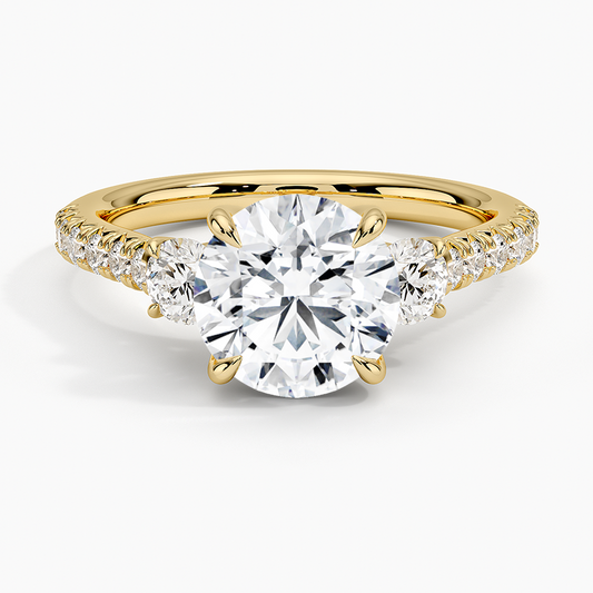 Amelie Three Stone Diamond Ring - Round Center Stone
