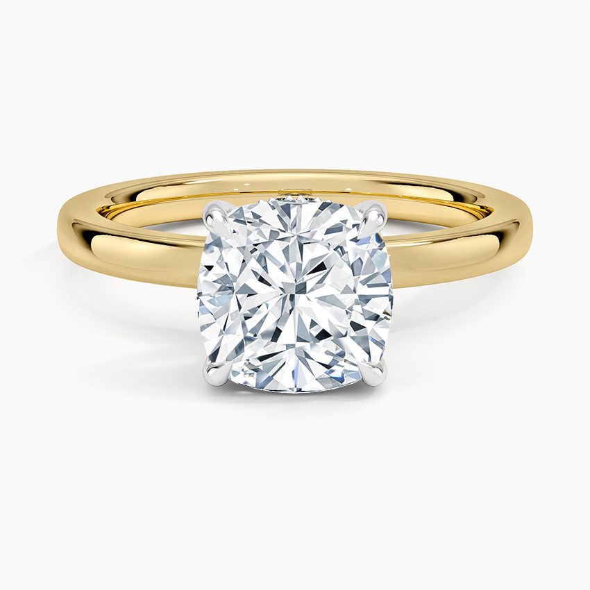 Platinum Mixed Metal Audrey 2mm Diamond Ring - Cushion Cut Center Stone