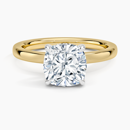 Platinum Mixed Metal Audrey 2mm Diamond Ring - Cushion Cut Center Stone