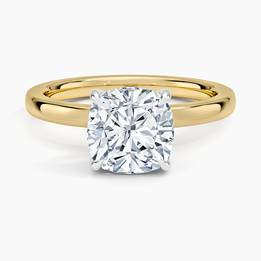 Platinum Mixed Metal Audrey 2mm Diamond Ring - Cushion Cut Center Stone