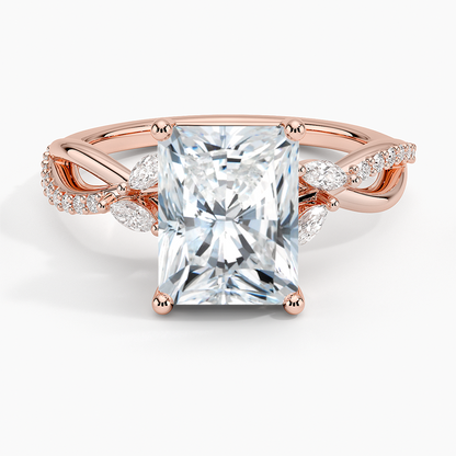 Petite Twisted Willow Diamond Ring - Radiant Cut Center Stone