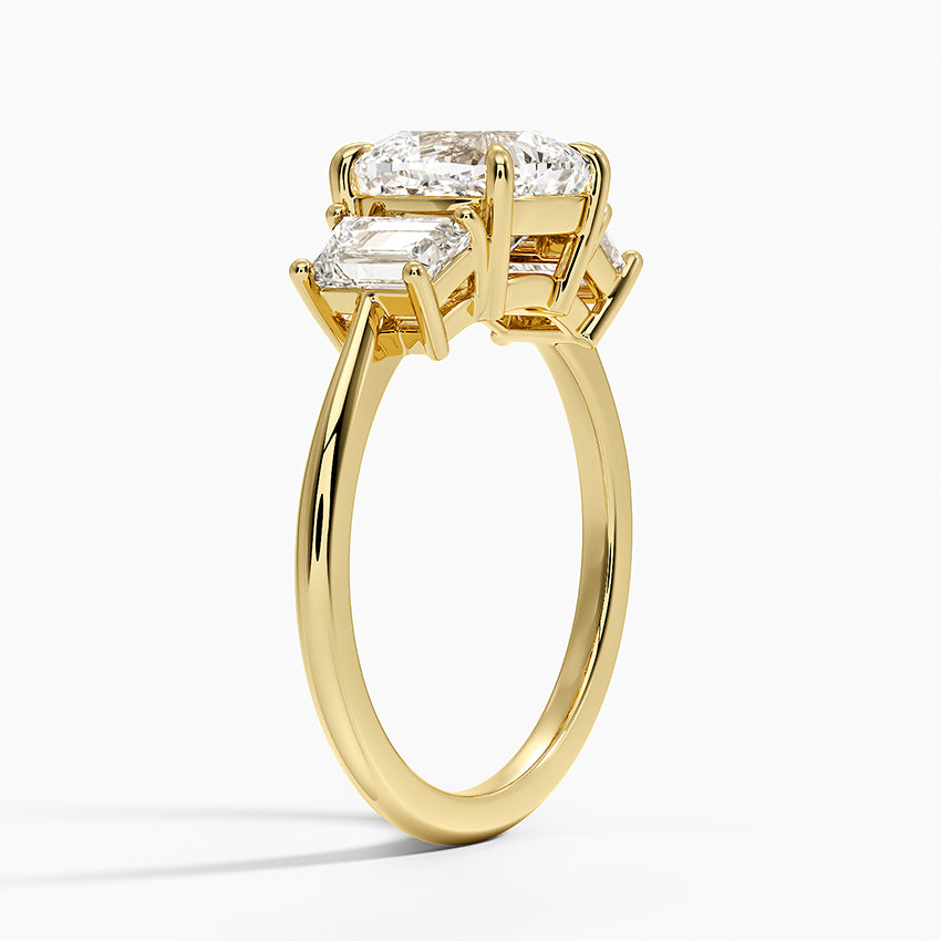 Luxe Embrace Three Stone Trapezoid Diamond Ring - Cushion Cut Center Stone