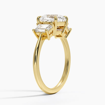 Luxe Embrace Three Stone Trapezoid Diamond Ring - Old Mine Cut Center Stone