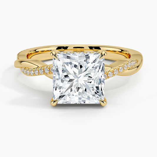 Petite Twisted Vine Hidden Halo Pavé Diamond Ring - Princess Cut Center Stone