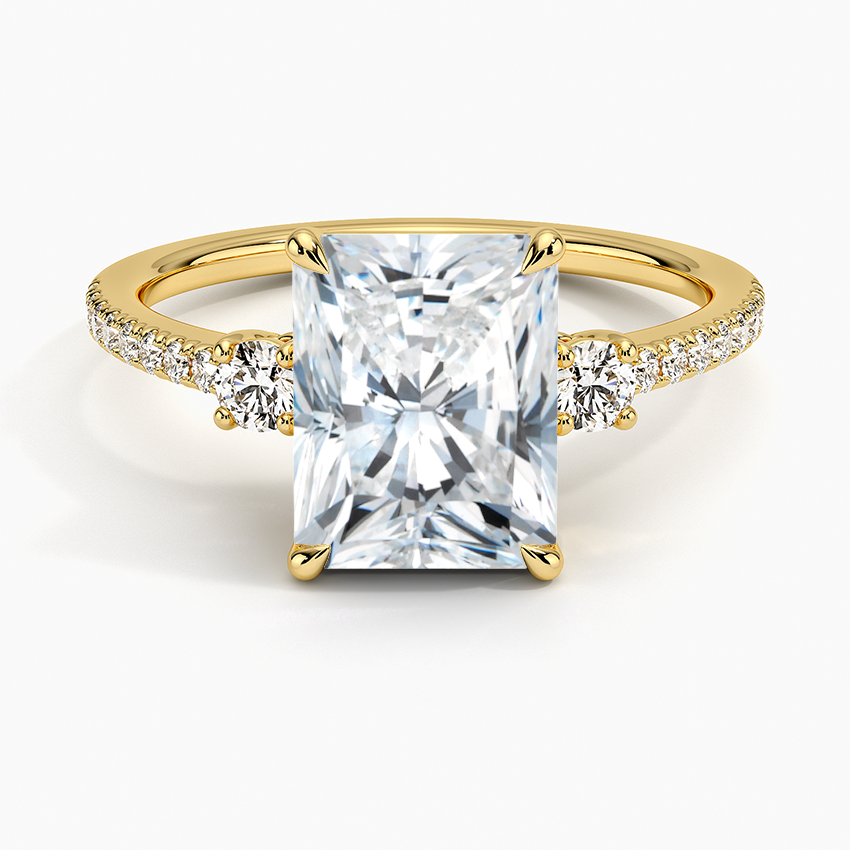 Lyra Three Stone Diamond Ring (1/4 ct. tw.) - Radiant Cut Center Stone