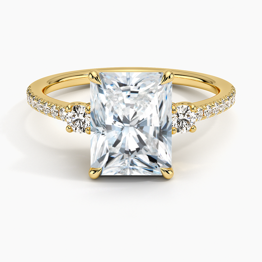 Lyra Three Stone Diamond Ring (1/4 ct. tw.) - Radiant Cut Center Stone