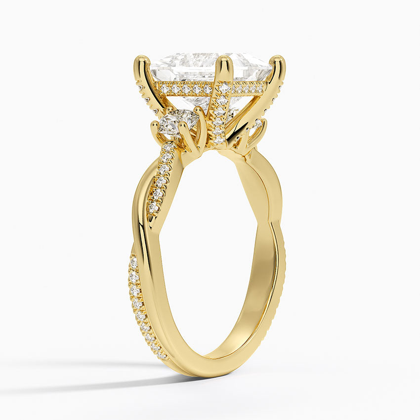 Adorned Petite Twisted Vine Three Stone Diamond Ring - Princess Cut Center Stone