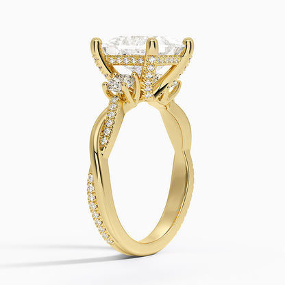 Adorned Petite Twisted Vine Three Stone Diamond Ring - Princess Cut Center Stone