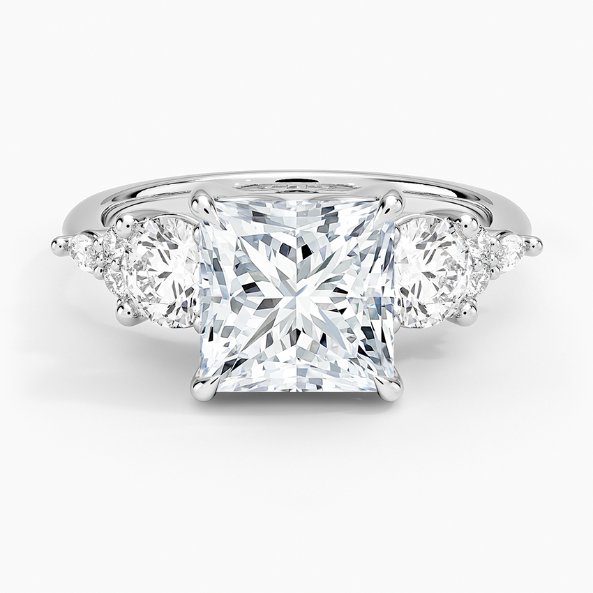 Luxe Nadia Three Stone Diamond Ring - Princess Cut Center Stone