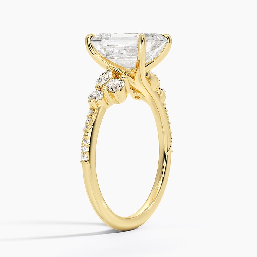 Luxe Camellia Milgrain Diamond Ring - Emerald Cut Center Stone