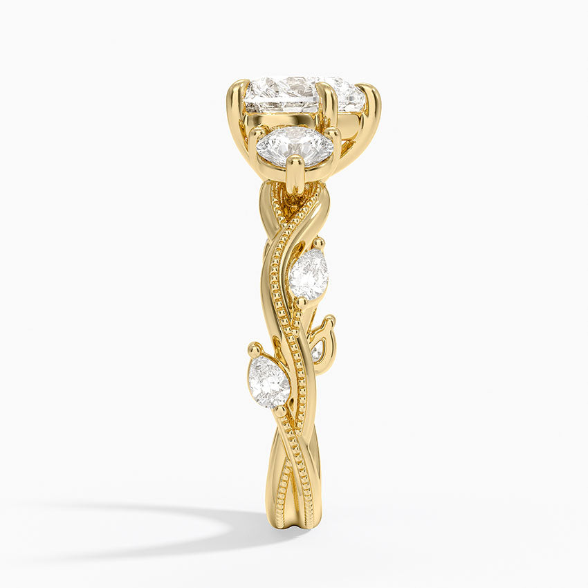 Vintage Secret Garden Three Stone Diamond Ring - Heart Center Stone
