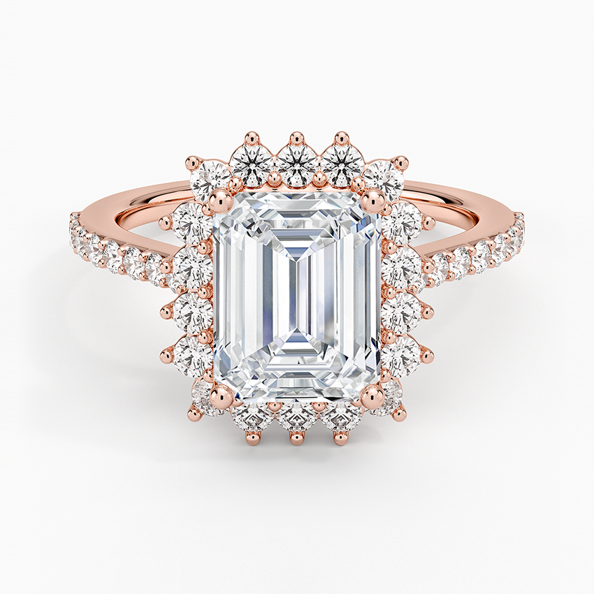Luxe Sunburst Halo Diamond Ring (1/2 ct. tw.) - Emerald Cut Center Stone