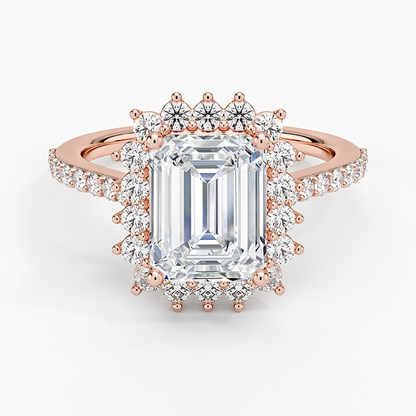 Luxe Sunburst Halo Diamond Ring (1/2 ct. tw.) - Emerald Cut Center Stone