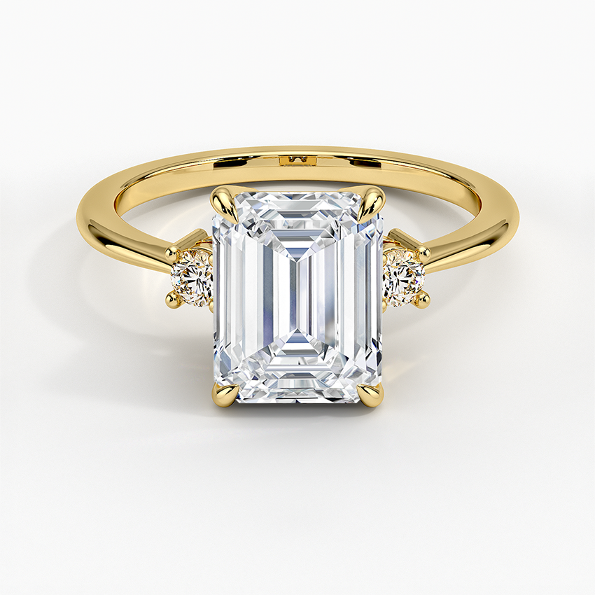 Petite Selene Three Stone Diamond Ring (1/10 ct. tw.) - Emerald Cut Center Stone